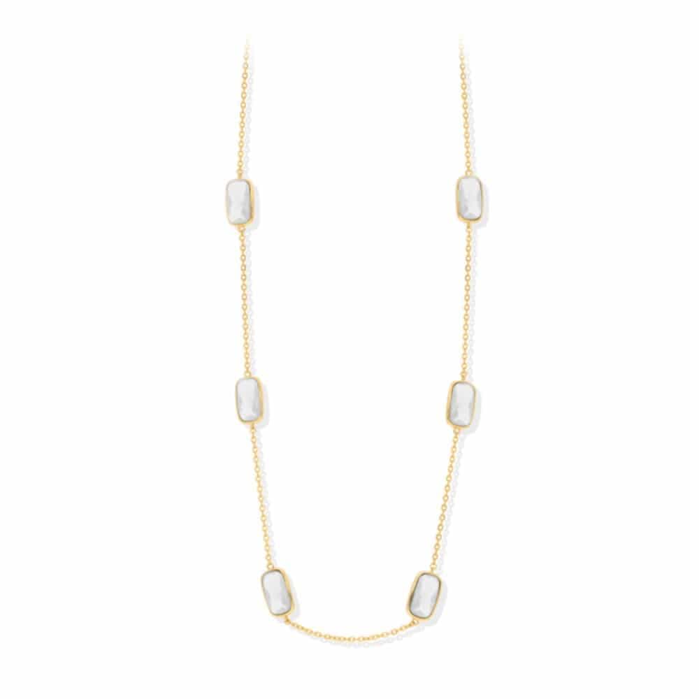 Collier argent doré petit galet blanc