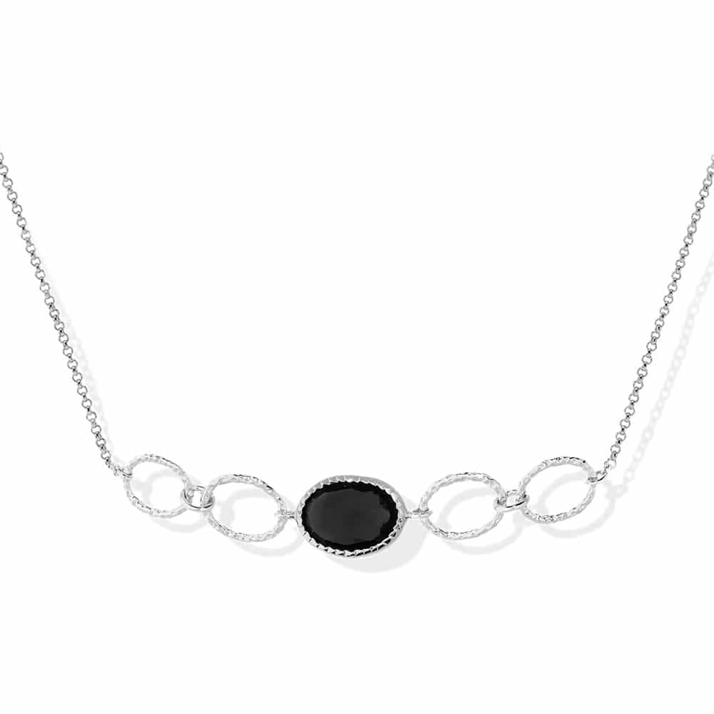 Collier argent rhodié spinelle noire