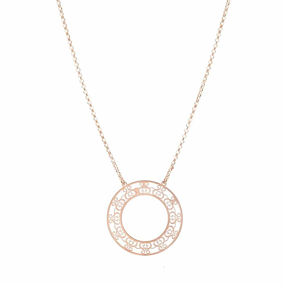 Collier argent grand cercle motif Orus rose