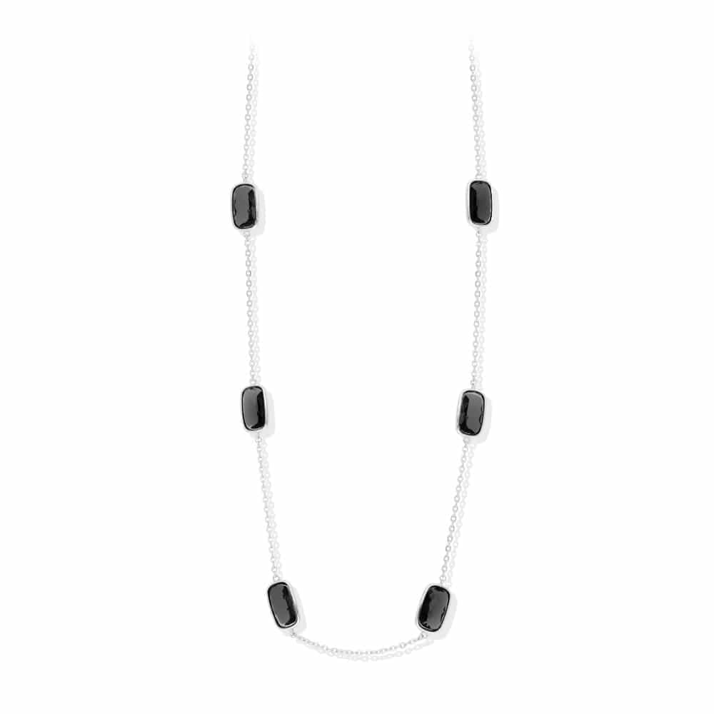 Collier argent rhodié petit galet noir