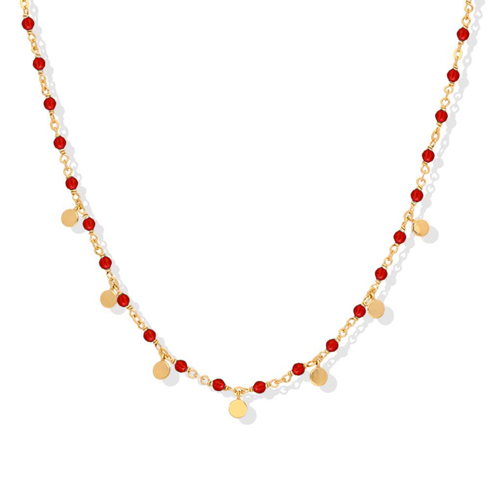 Collier argent doré petites perles pampilles et pierre onyx rouge