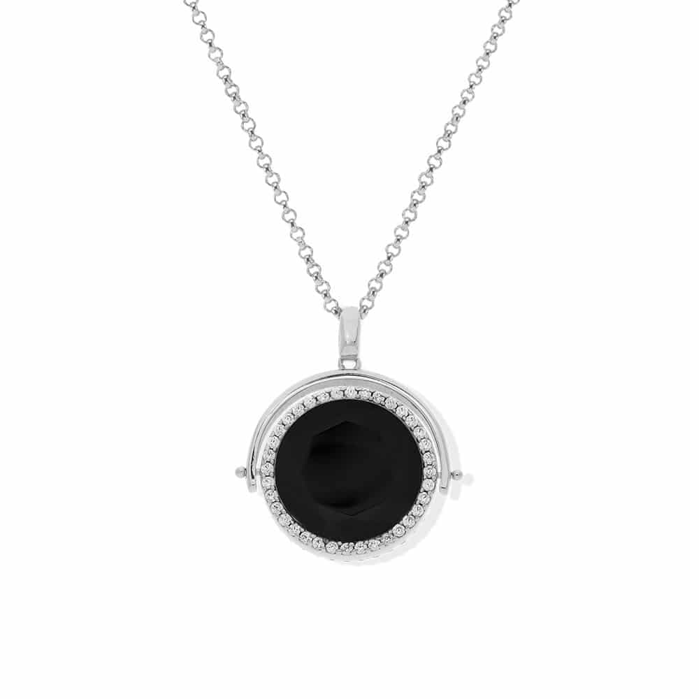 Collier médaillon double face argent cristal noir