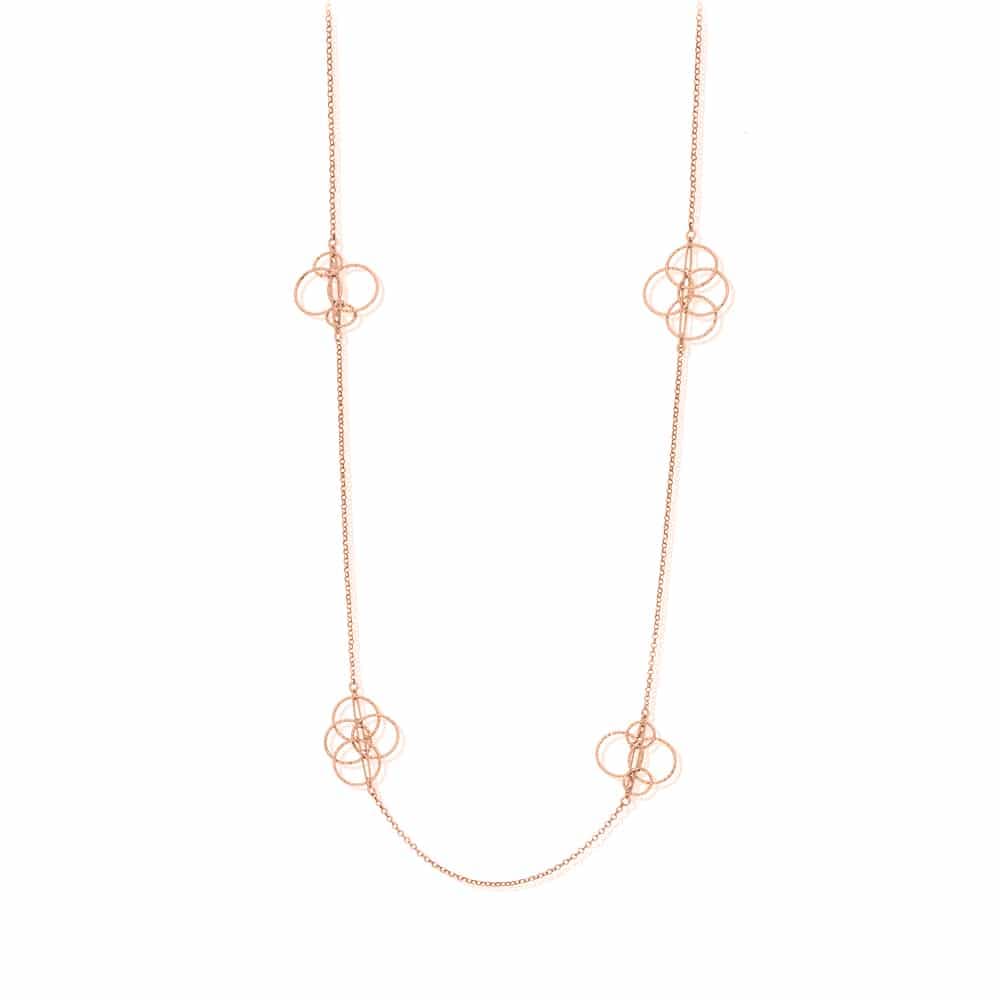 Collier sautoir argent rose diamanté quatre cercles