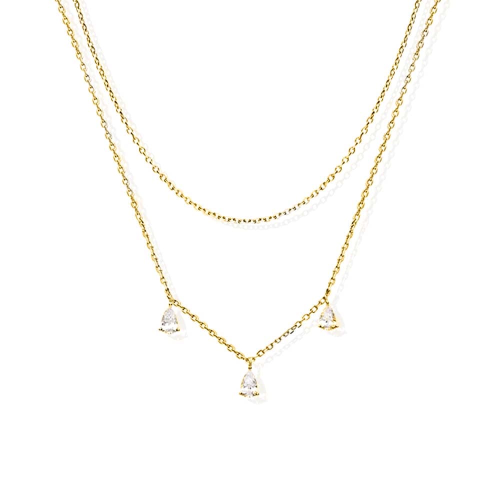 Double collier argent doré mirela serti zirconium blanc