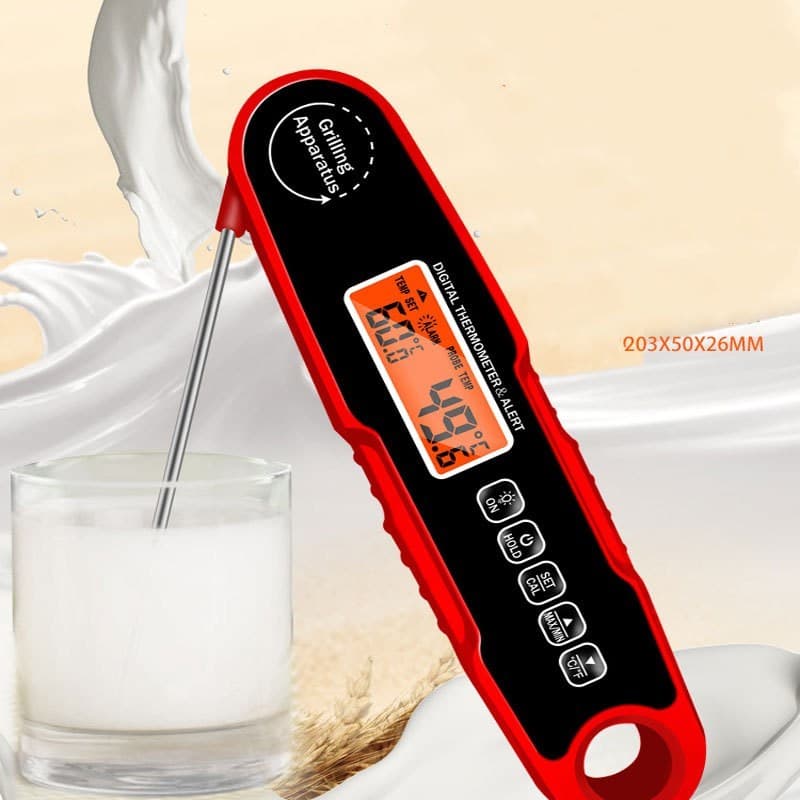 Thermomètre de cuisine pliable avec écran LCD à 360° - résistance aux hautes températures - Red