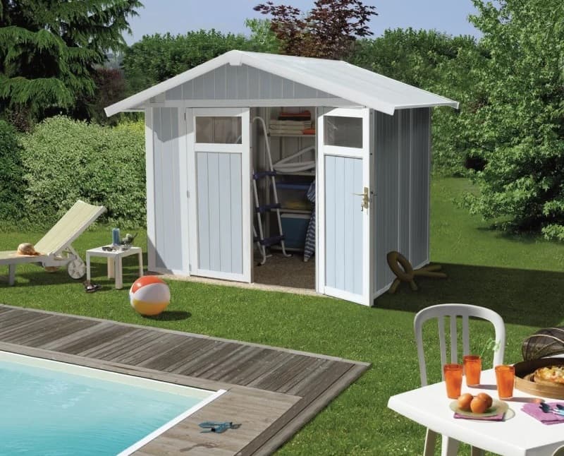 Abri de jardin en PVC 4,9m² UTILITY blanc et gris bleu Grosfillex