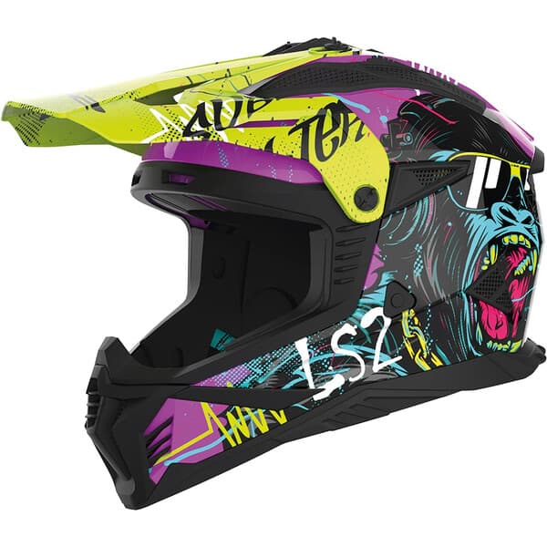 Casque Cross LS2 Fast II Gorilla list: Multicolore|Noir|Jaune|Violet|Multicolore