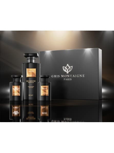 BELLAYA - Coffret Gris Montaigne, Parfum Élégant, Gel Douche et Huile Majestueuse