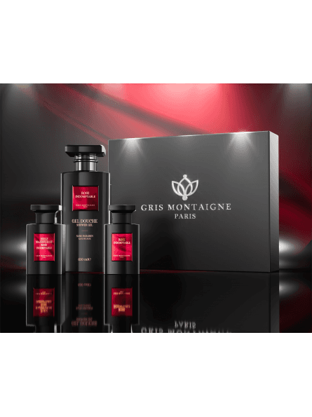 ROSE INDOMPTABLE - Coffret de Soins Gris Montaigne Paris, Gel Douche et Huile Majestueuse, Parfum Distinctif