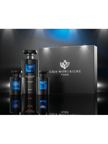 MIDNIGHT BLUE – Coffret Parfumé Gris Montaigne Paris avec Gel Douche et Huile Majestueuse