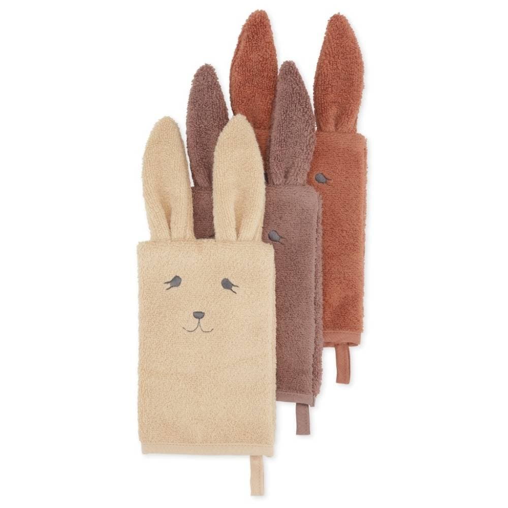 Set de 3 gants de toilette animal - lapin Konges Slojd