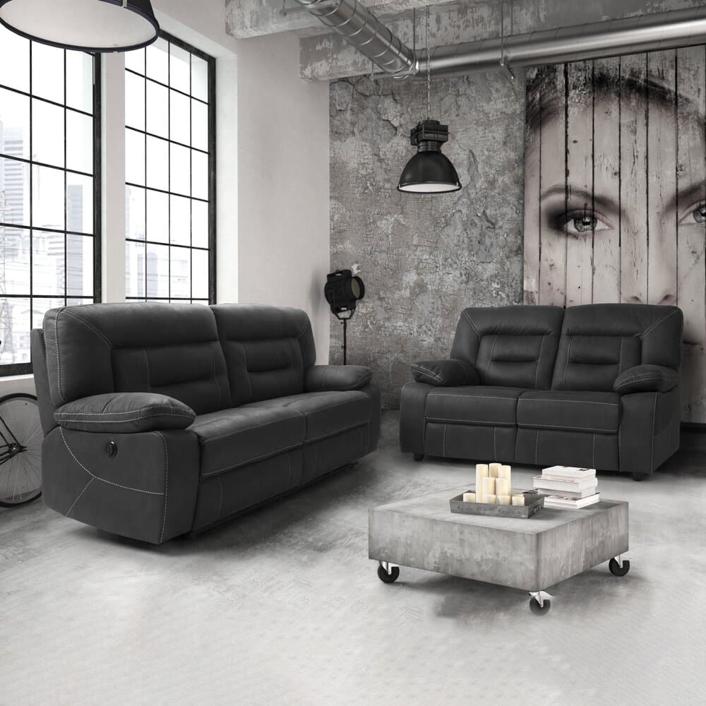 Ensemble de canapé 3 + 2 places en nubuck gris - OVIEDO