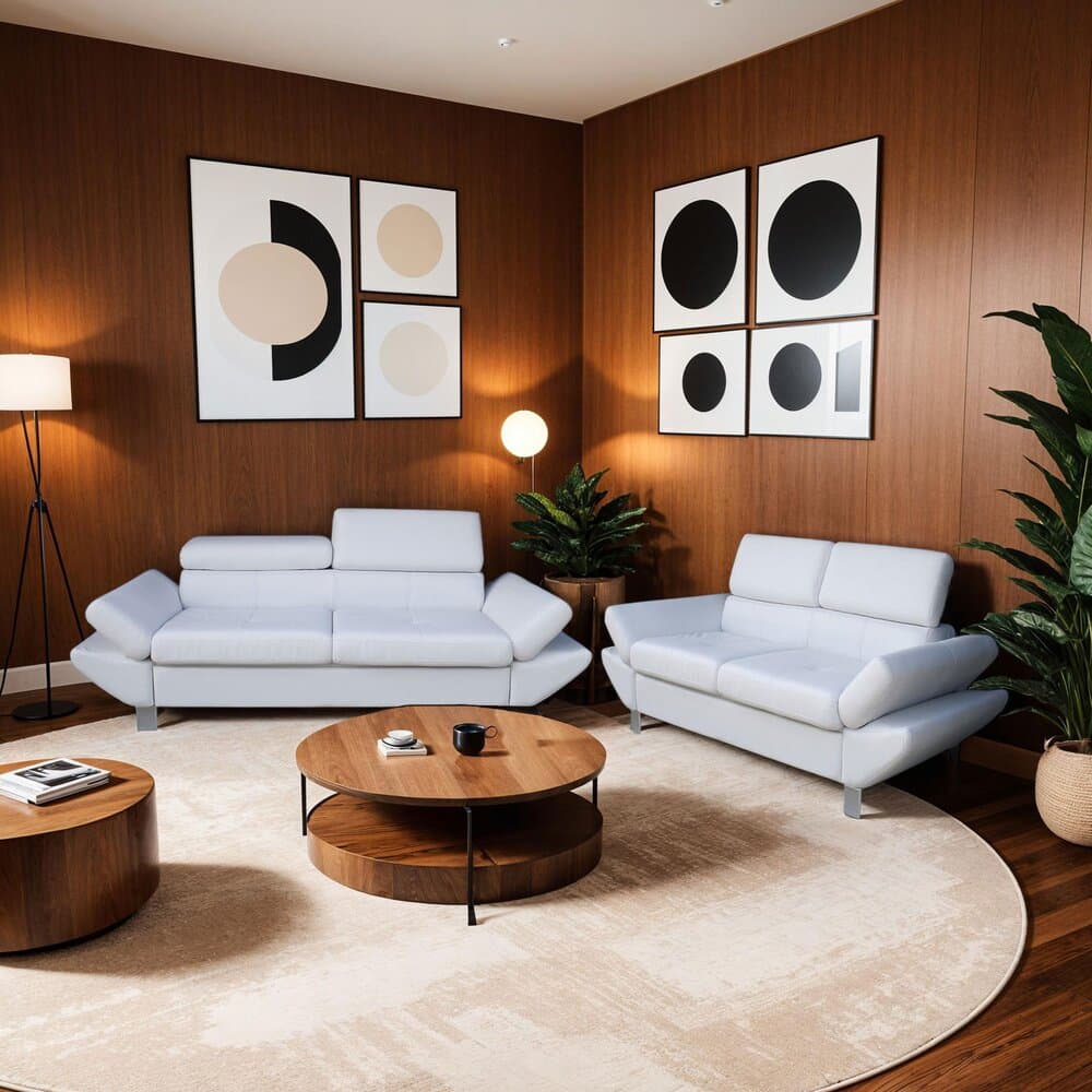 Ensemble canapé 3 places + 2 places en PU blanc - ISALYS