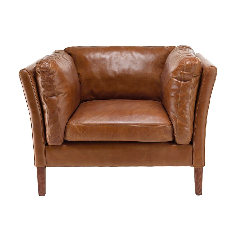 Fauteuil vintage 108x84x78 cm en cuir marron - FOLIO
