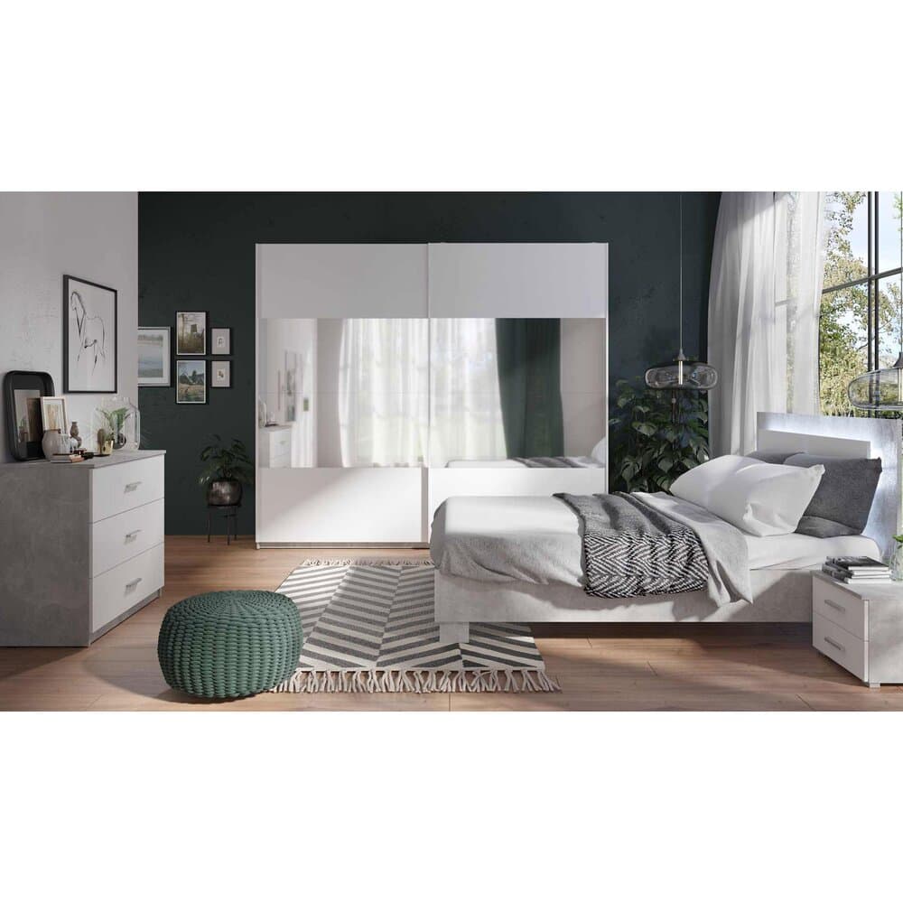 Chambre adulte avec lit, commode, chevets et armoire 2 portes - ASHY