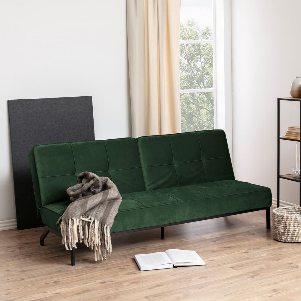 Banquette convertible 3 places 198 cm en velours vert foncé - MANNY