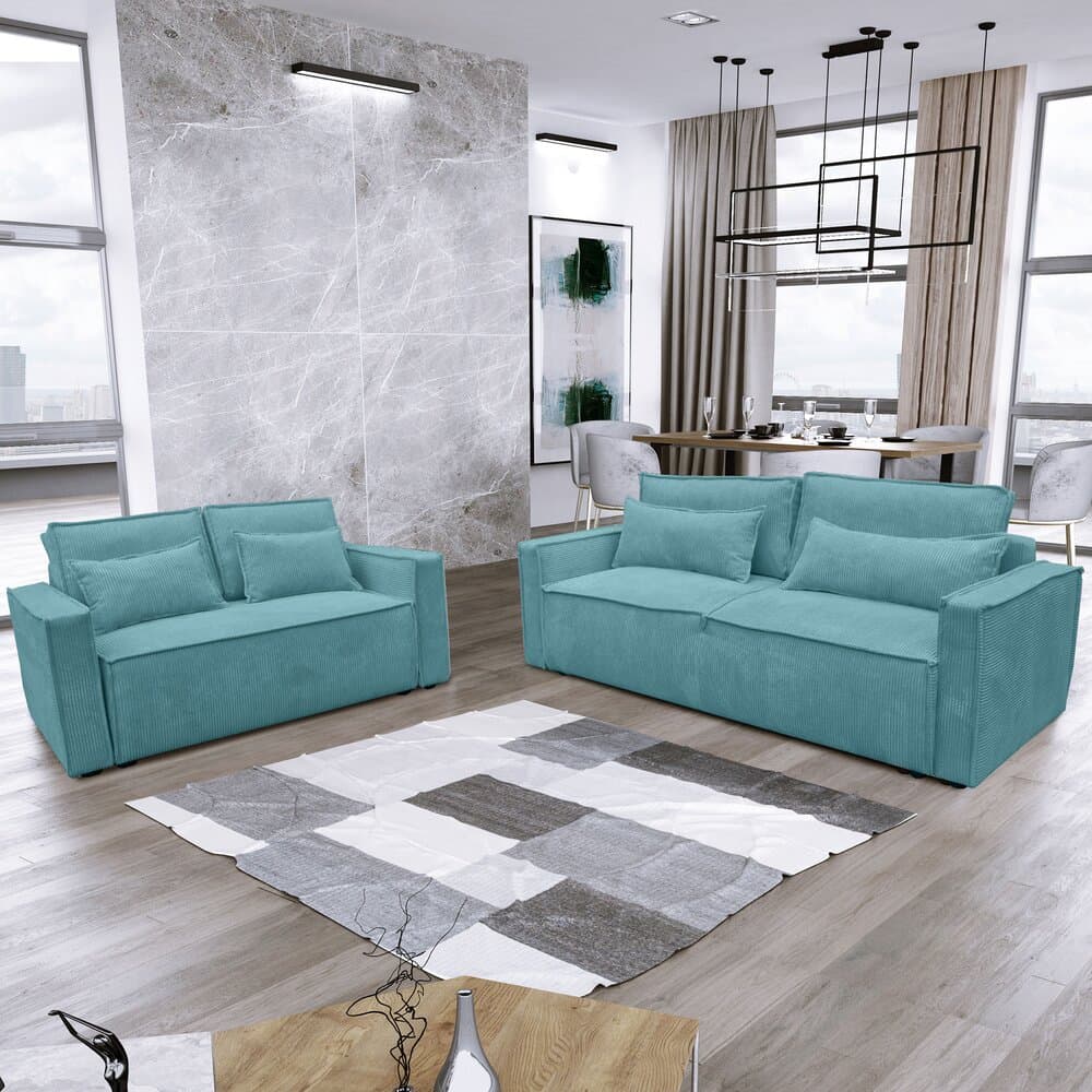 Ensemble de canapés 3 + 2 places en velours côtelé beige