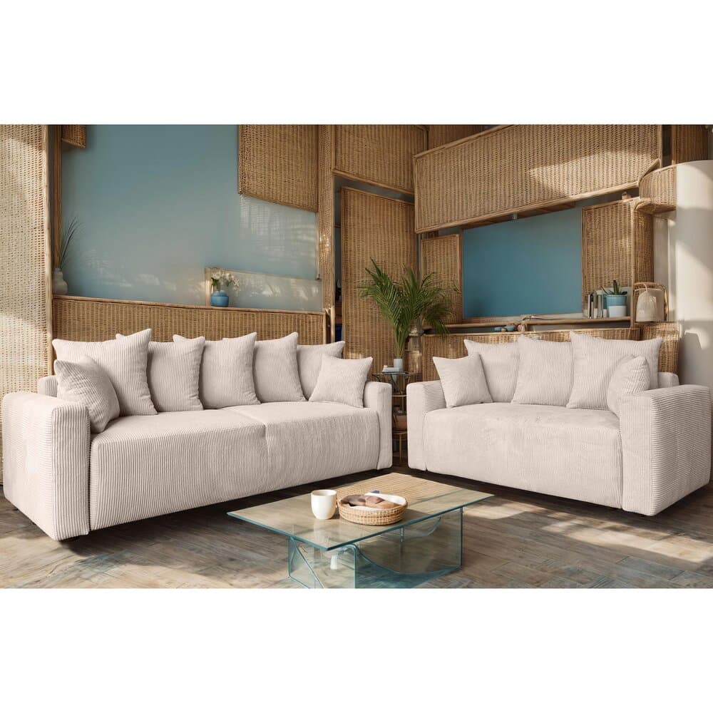 Ensemble de canapés 3+2 places en velours côtelé beige - ALESIO