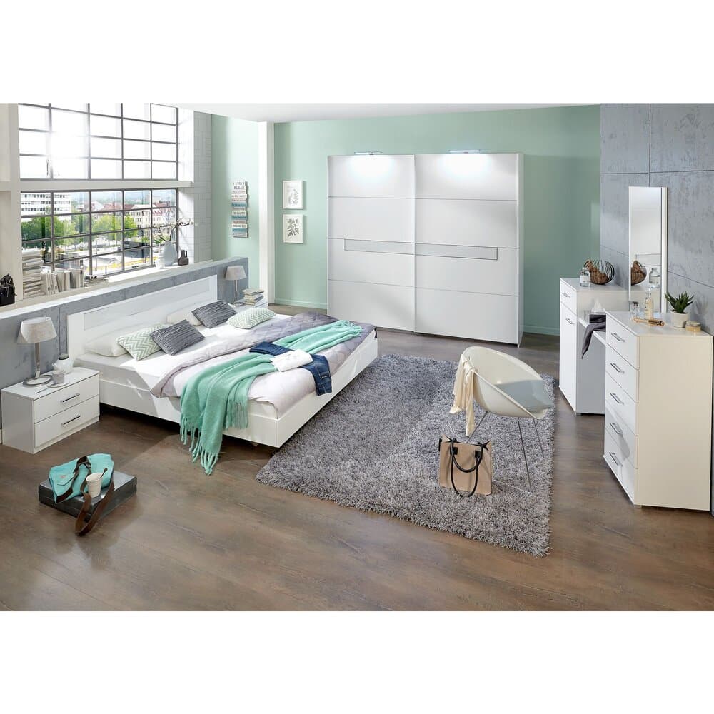 Ensemble lit 180x200 cm, chevets, armoire, coiffeuse blanc - NOELLA