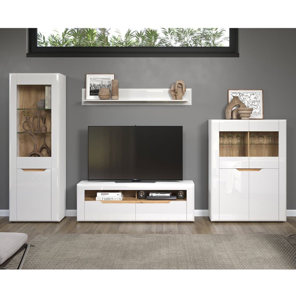 Ensemble salon 3 meubles 1 étagère murale blanc brillant - MILAN