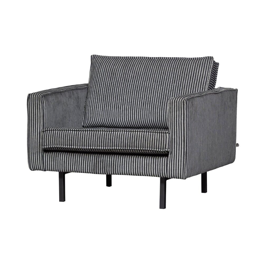Fauteuil 105x86x85 cm en tissu rayé noir et gris - TARVO