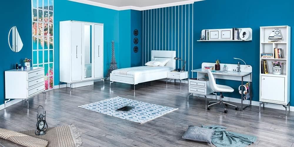 Chambre complète pour garçons blanche style contemporain. Comprend lit