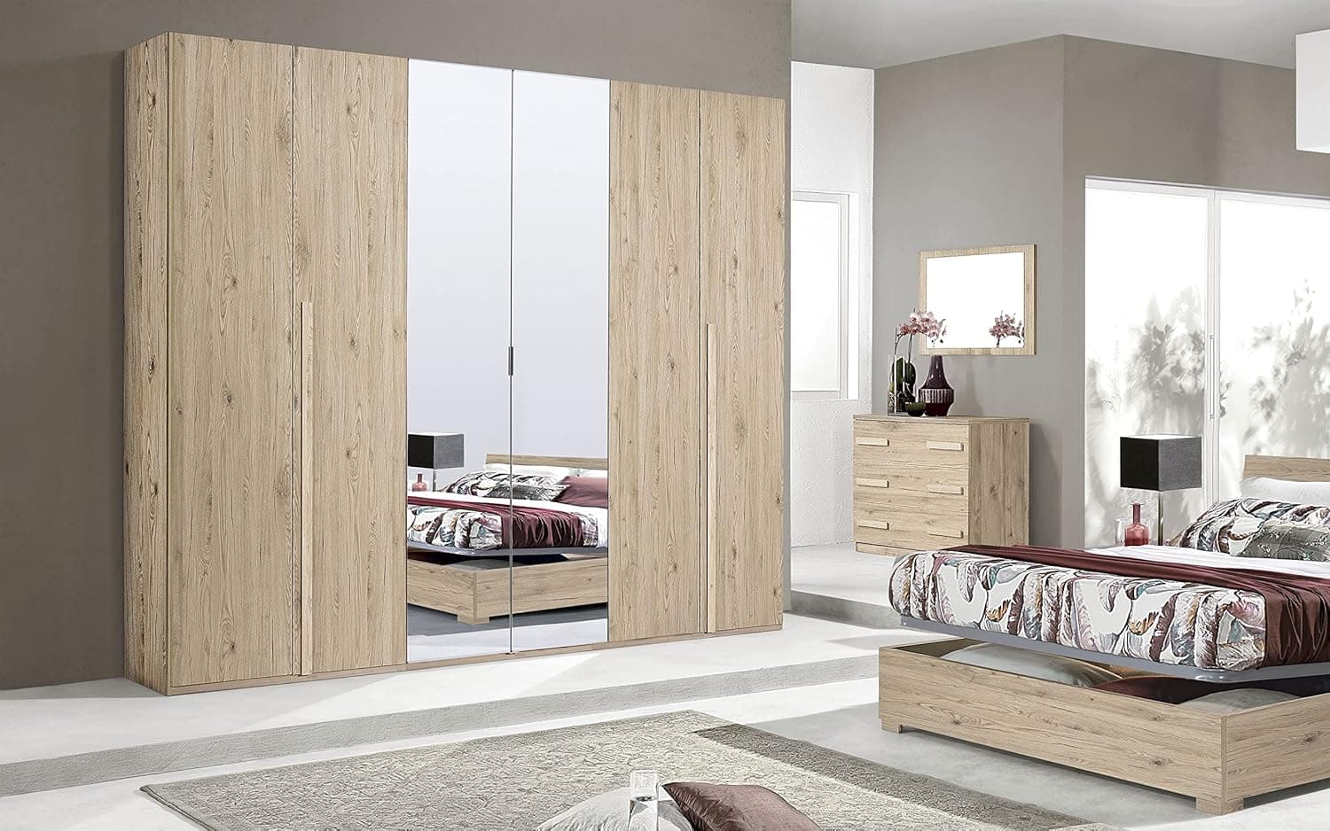 Dafnedesign.COM - Chambre complète - Effet chêne écru (cm. 183 x 55 x 247h)