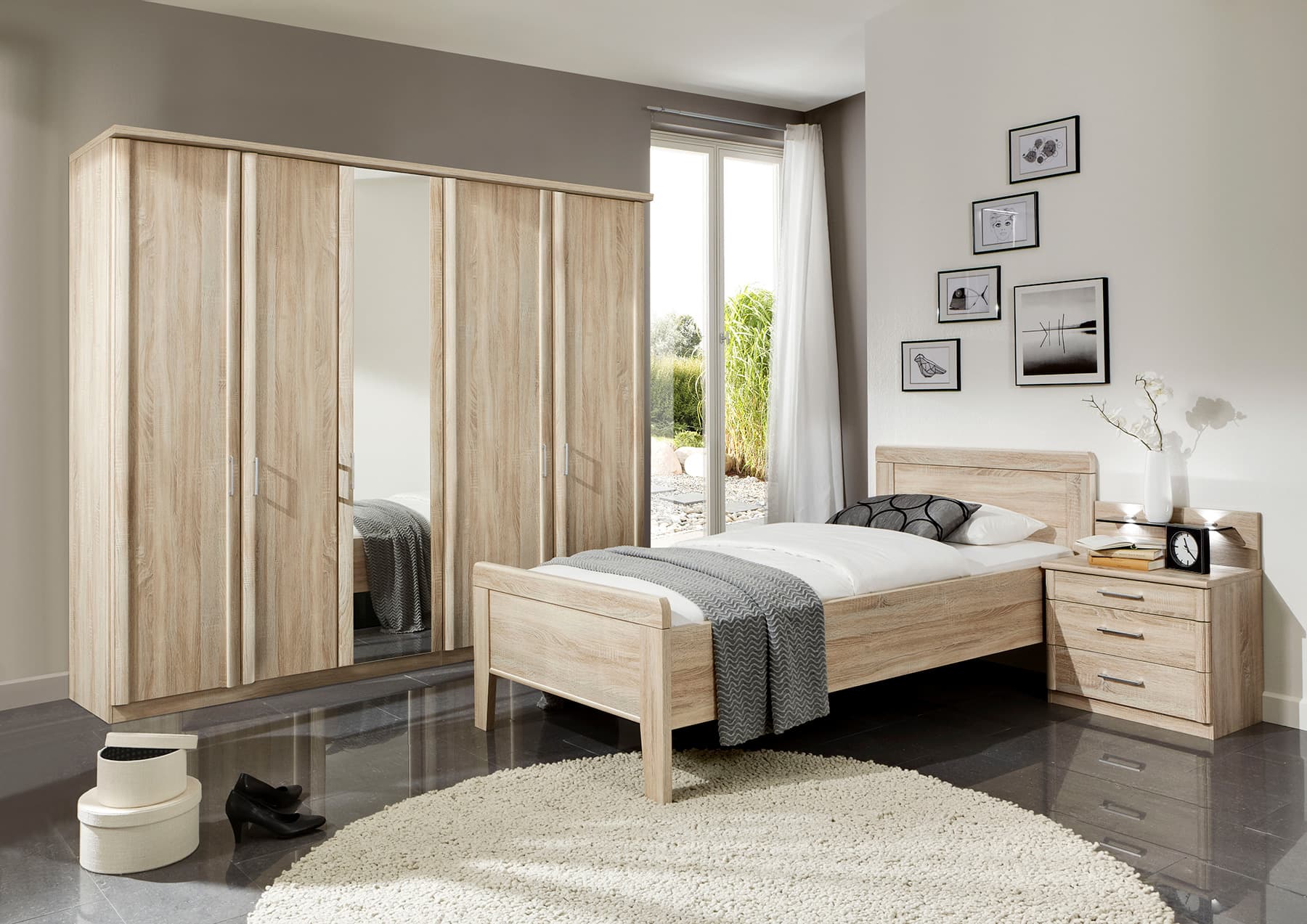 Lenart Armoire Lit Escamotable +2 Placards Tiroir Vertical 140x200 cm Blanc Mat Rabattable Mural Consus