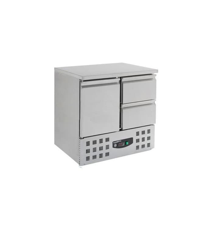 Meuble horizontal inox réfrigéré 1 porte et 2 tiroires