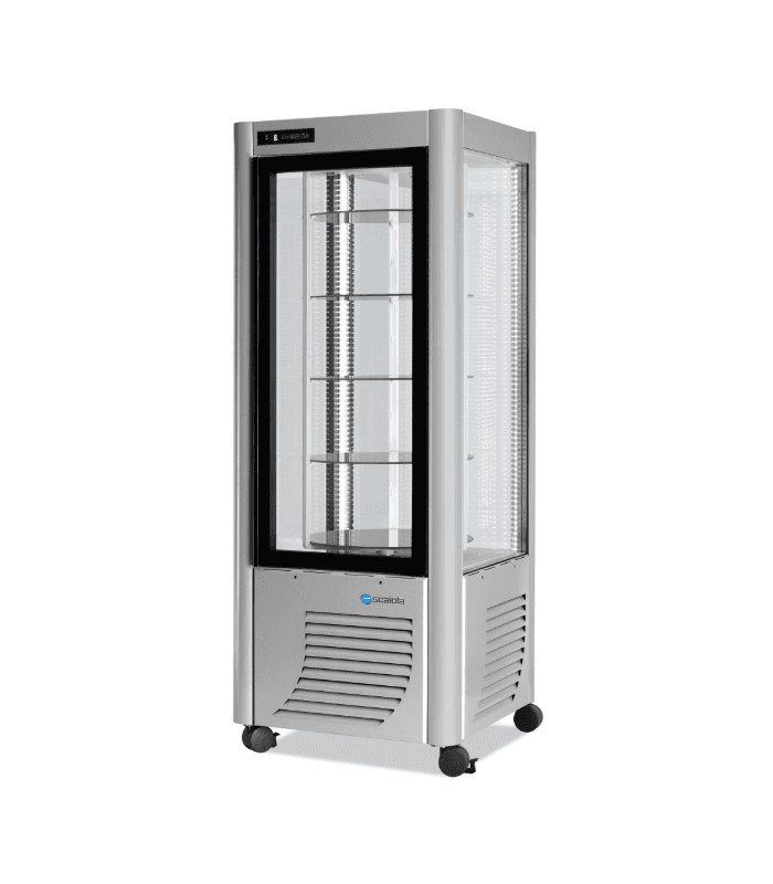 Vitrine à pâtisserie verticale positive à plateaux tournants avec 4 faces vitrées - Noir