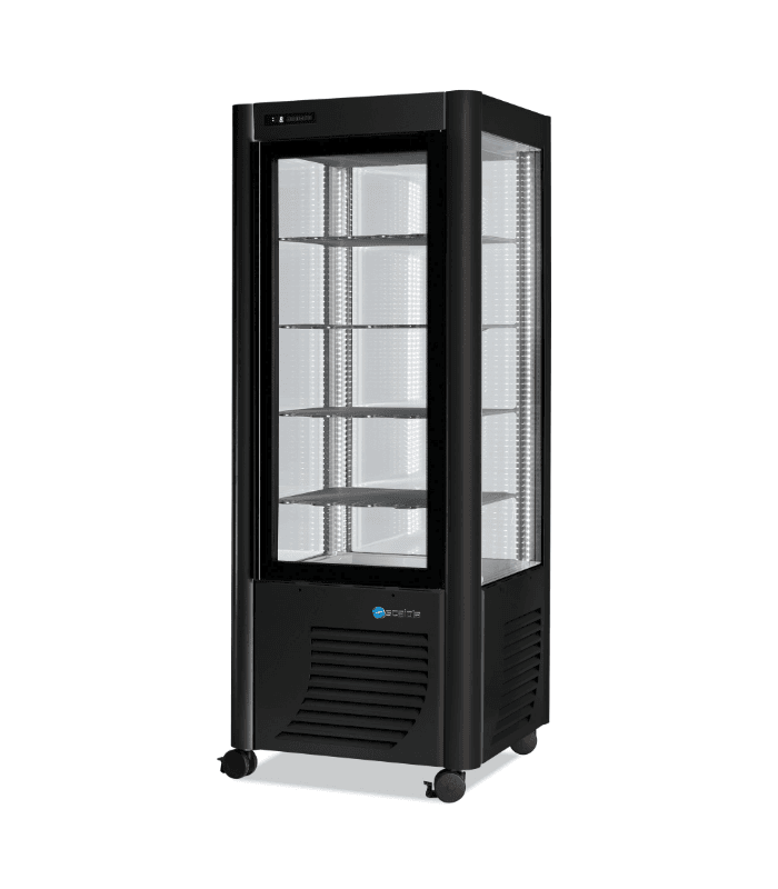 Vitrine à pâtisserie négative 4 faces vitrées 400 L, éclairage LED - Blanc