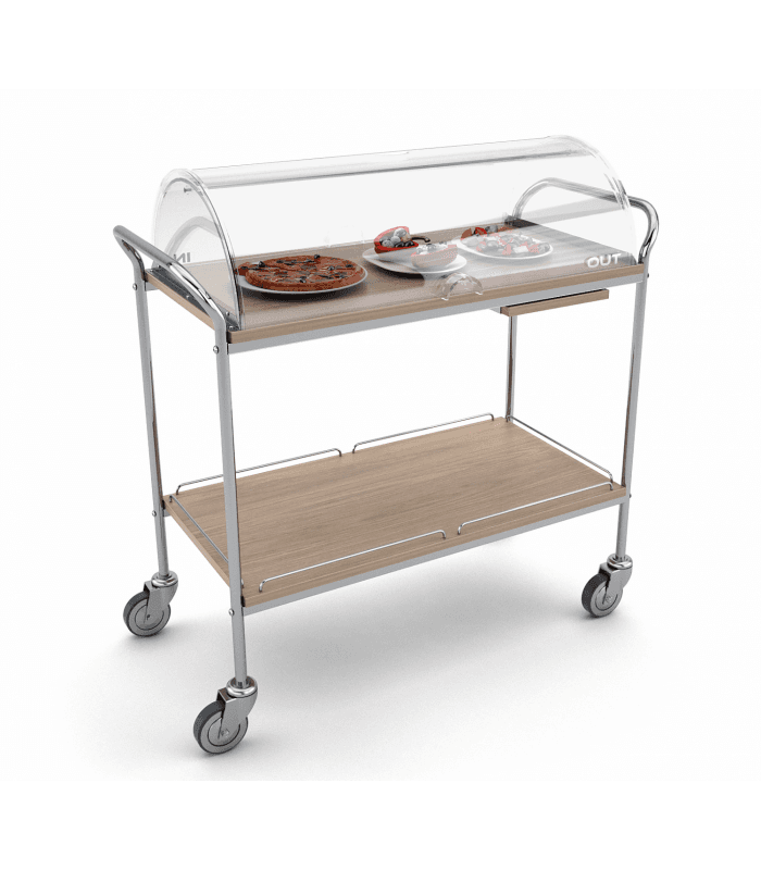 CHARIOT DE SERVICE SANS CONTACT - Chromé / Bois Mélaminé