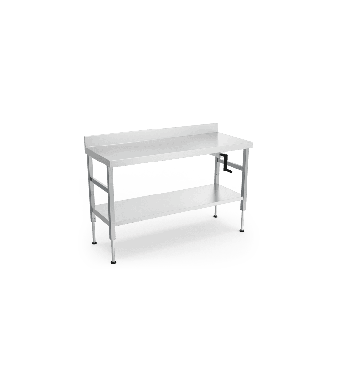 Table inox adossée avec système manuel d'élévation