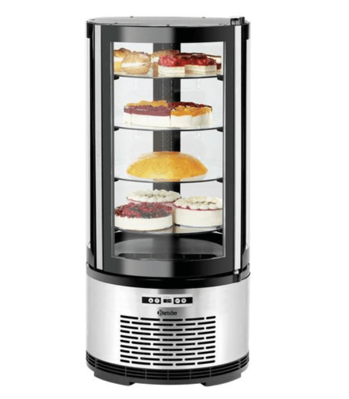 Vitrine réfrigérée ventilée cylindrique pour présentation de gâteaux