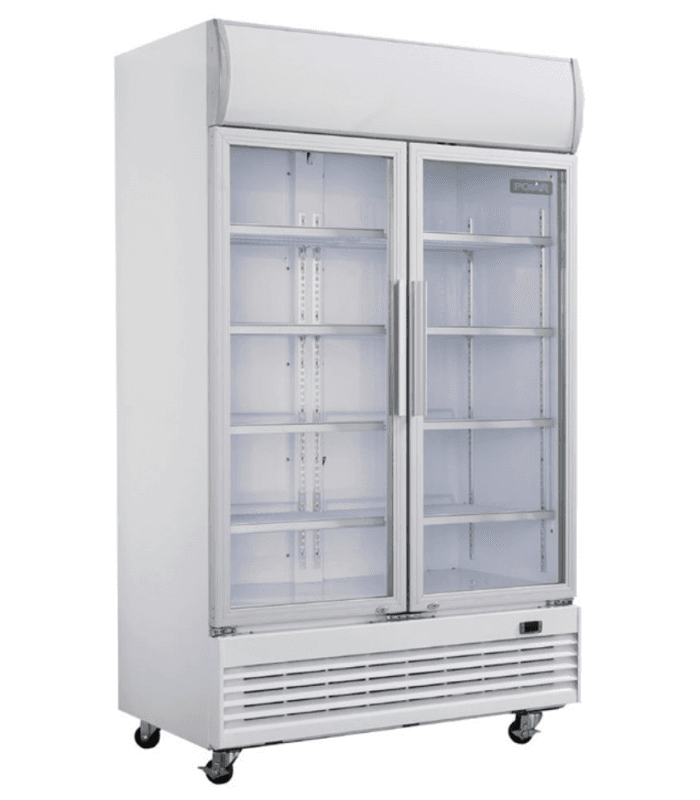 Armoire à boissons sur roues 2 portes vitrées battantes coloris blanc