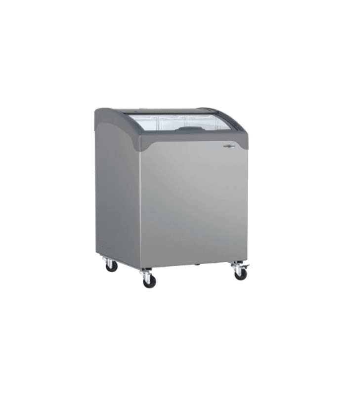 Congélateur gris bahut 117 litres (capacité nette) avec couvercle en verre