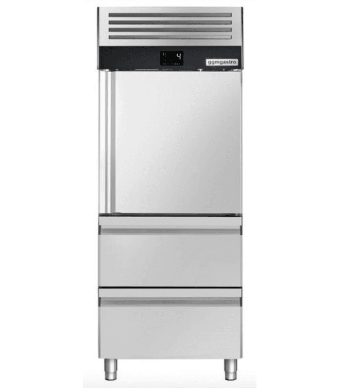 Armoire réfrigérée positive avec 1 demi-porte en inox et 2 tiroirs
