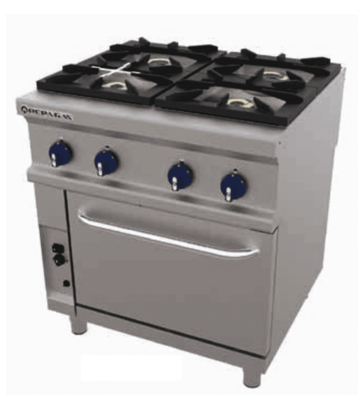 Fourneau professionnel 4 feux gaz sur four gaz GN 2/1 brûleur en fonte