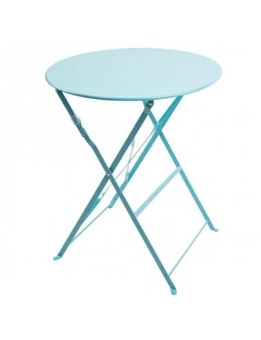 Table de terrasse ronde en acier bleu turquoise 595mm