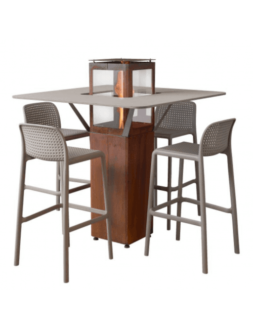 Chauffage de terrasse à pellets avec table de 114 cm et chaises - Corten