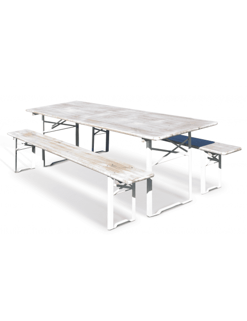Table Brasserie Cornière 220 x 70 cm en Blanc Vieilli