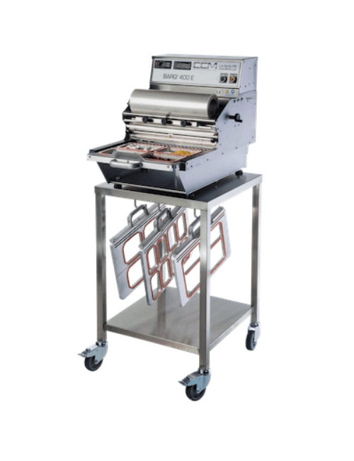 Operculeuse de barquettes avec découpe semi-automatiques électrique sur table inox