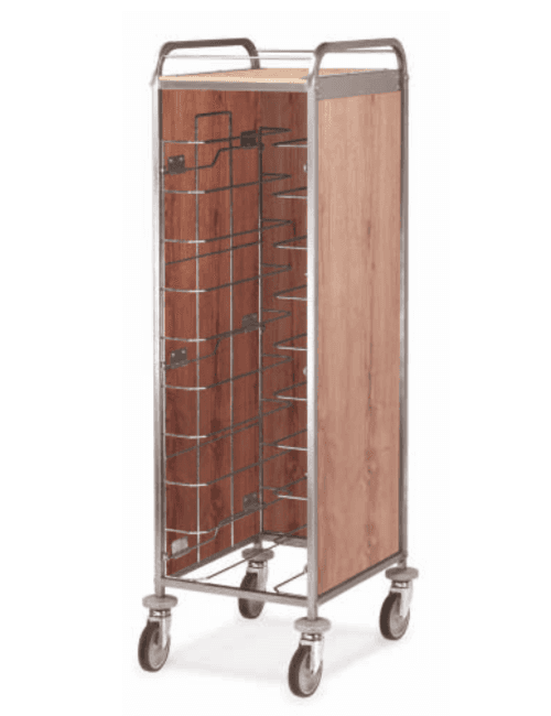 Chariot cafétéria pour plateaux avec panneaux sur 3 côtés - 30 niveaux - Avec 1 cloison arrière + 2 panneaux latéraux