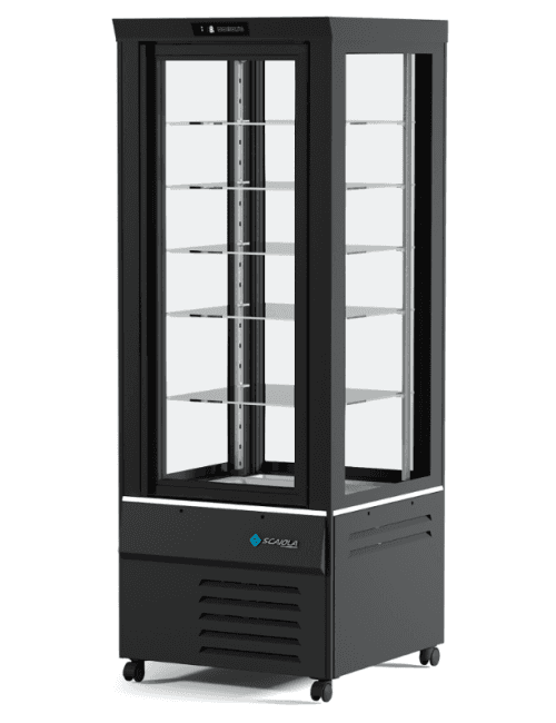 Vitrine pâtissière positive DESIGN 4 faces vitrées plateaux en verre 420 litres - Noir