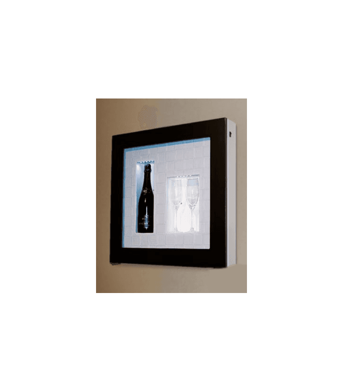 Presentoir mural encastrable pour une bouteille et deux verres