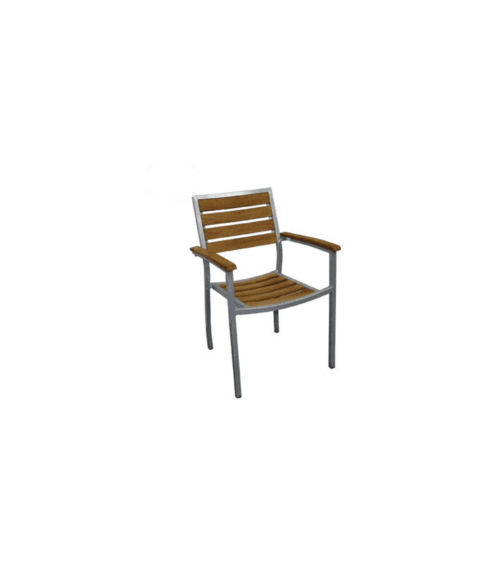 Lot de 4 fauteuils en teck et alu empilables intérieur - extérieur