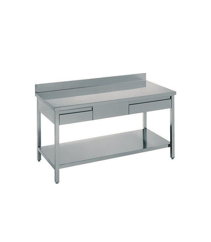 Table inox démontable avec 2 tiroirs avec ou sans dosseret - 1500mm - sans dosseret