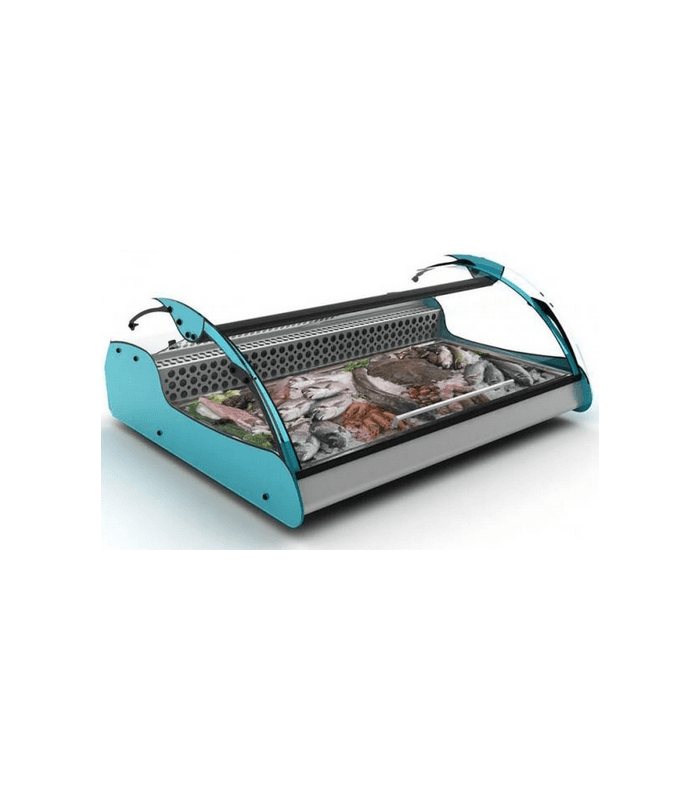 Présentoir réfrigéré à poissons +2°C / +6°C - Matériel poissonnerie - 2 X GN 1/1 - sans support en acier sur 4 roues