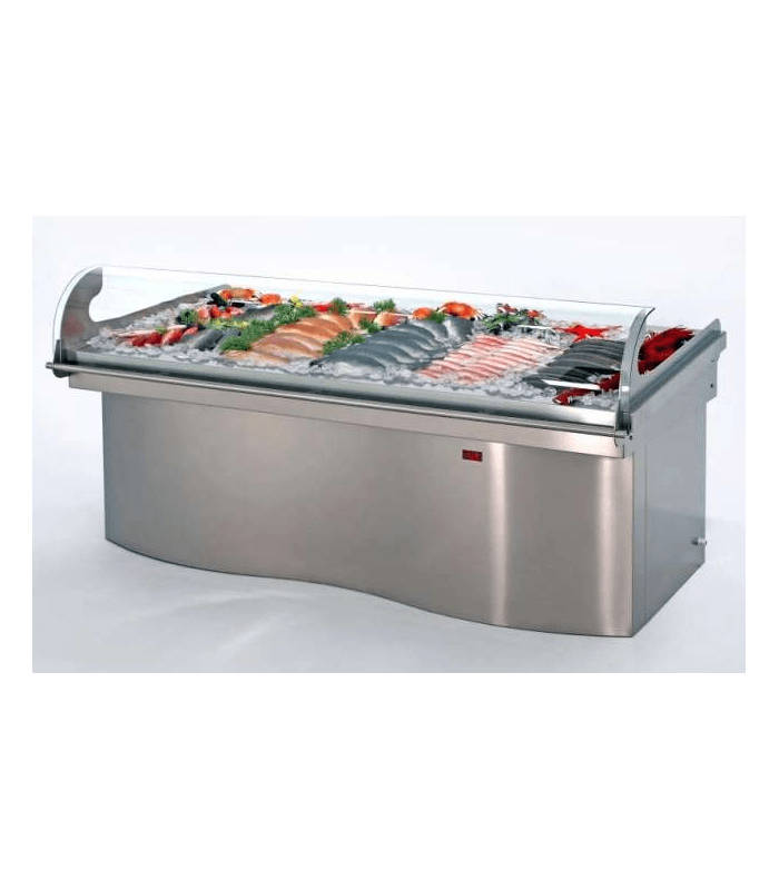Présentoir réfrigéré spécial poissons avec panneau incurvé en inox - frontal bombé
