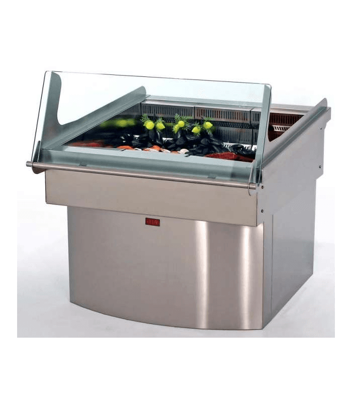 Etal à poissons réfrigéré statique en inox avec verre frontal droit